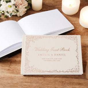 Vintage Victorian Neutral Rose Gold Wedding Guest Book