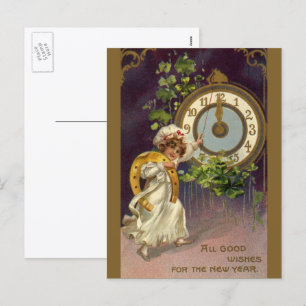 Vintage Victorian New Years Eve, Clock at Midnight Holiday Postcard