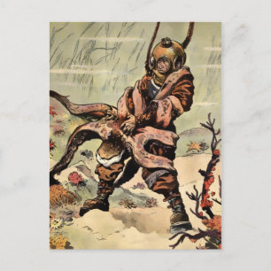 Vintage Victorian Octopus Diver Fight Postcard