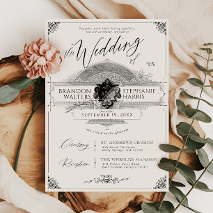 Vintage Victorian Old Money Black & Ivory Wedding Invitation
