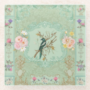 Vintage Victorian Pastel Floral Rococo Painting Glass Coaster