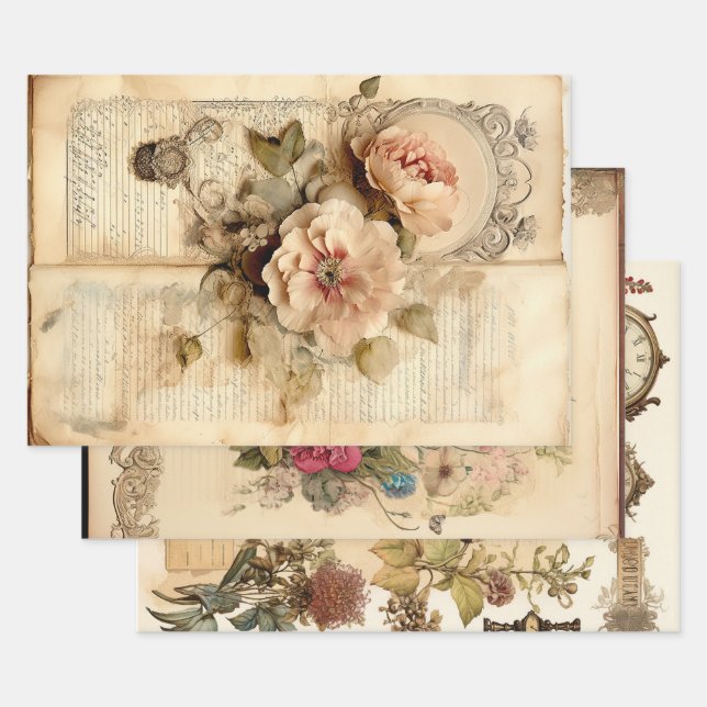 Vintage Victorian Pattern Wrapping Paper Sheet (Set)