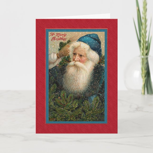 Vintage Victorian Pensive Santa Holiday Card (Front)
