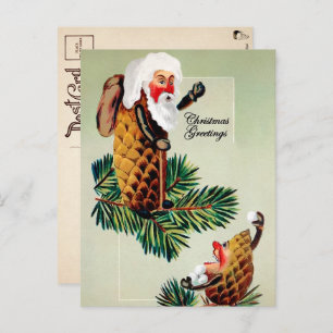 Vintage Victorian Pinecone Santa Christmas Postcard