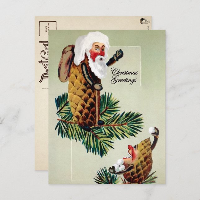 Vintage Victorian Pinecone Santa Christmas Postcard (Front/Back)