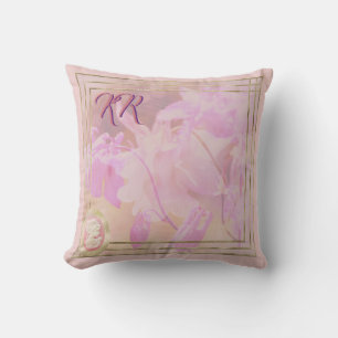 Vintage Victorian Pink Cameo Floral Monogram Throw Pillow