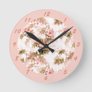 Vintage Victorian Pink Floral Elegant Chic Pattern Round Clock