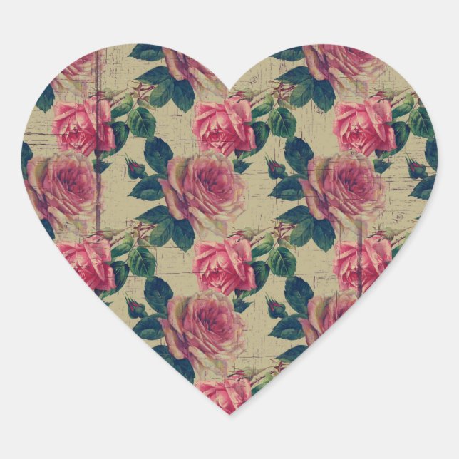 Vintage Victorian Pink Flowers Heart Sticker (Front)