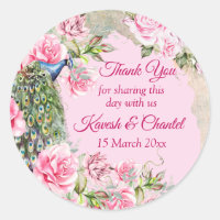 Vintage Victorian pink peony roses peacock custom