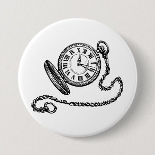 Vintage Victorian Pocket Watch Line Art 3 Inch Round Button