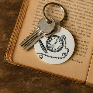 Vintage Victorian Pocket Watch Line Art Keychain