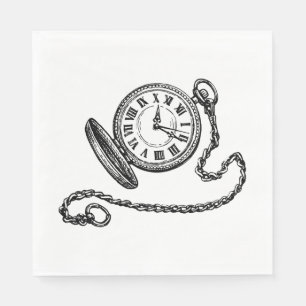 Vintage Victorian Pocket Watch Line Art Napkin