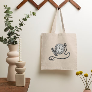 Vintage Victorian Pocket Watch Line Art Tote Bag