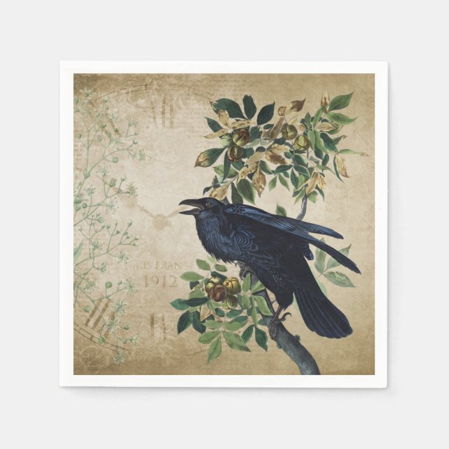 Vintage Victorian Raven Decoupage - Gothic Realm Napkin (Front)