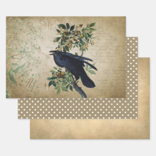 Vintage Victorian Raven Decoupage - Gothic Realm Wrapping Paper Sheet