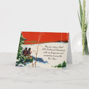 Vintage Victorian Red Christmas Snowy Holiday Card