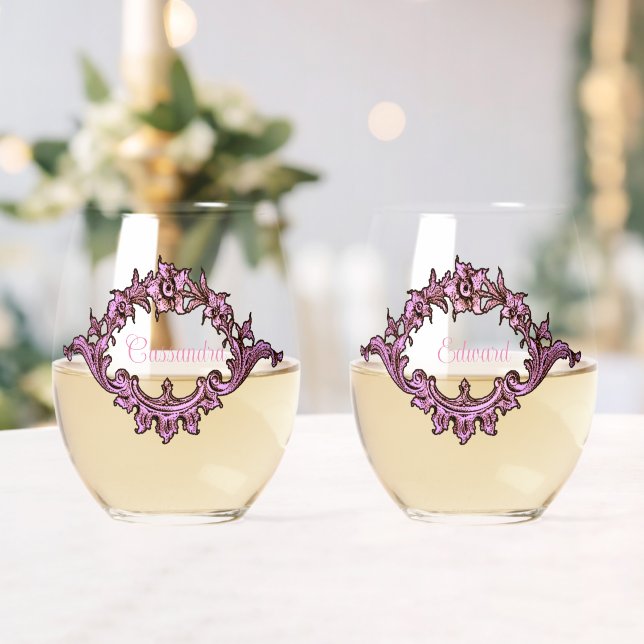 Vintage Victorian Romantic  Personalized Stemless Wine Glass (Insitu (Wedding))