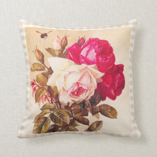 Vintage Victorian Romantic Red and Pink Roses Throw Pillow
