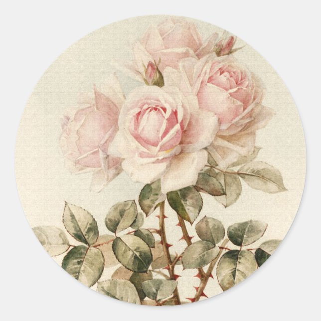 Vintage Victorian Romantic Roses Classic Round Sticker (Front)