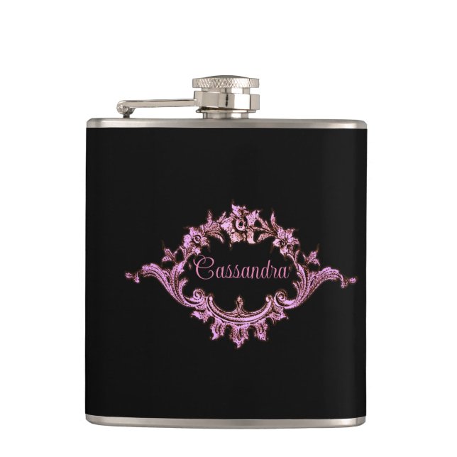 Vintage Victorian Romantic Steampunk Personalized Hip Flask (Front)