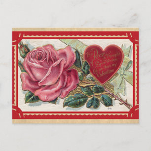 Vintage Victorian Rose Valentines Day Postcard