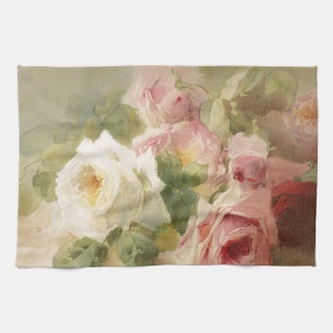 Vintage Victorian Rose Watercolor Kitchen Towel