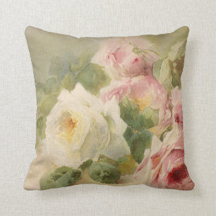 Vintage Victorian Rose Watercolor Throw Pillow
