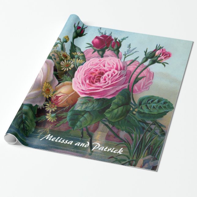 Vintage Victorian Roses Custom Wrapping Paper (Unrolled)