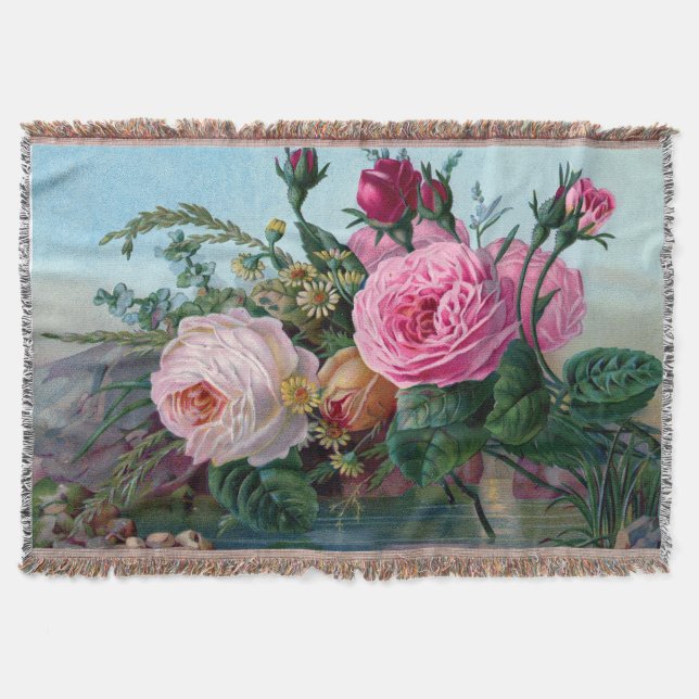 Vintage Victorian Roses Throw Blanket (Front)
