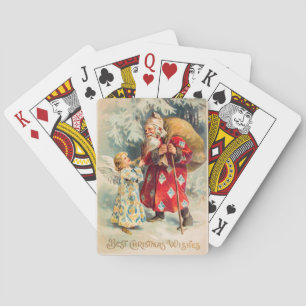 Vintage Victorian Santa Angel Christmas on Gold Playing Cards