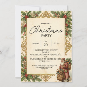 Vintage Victorian Santa Christmas Party Invitation