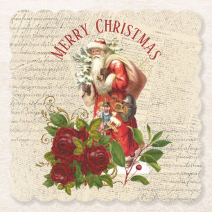 Vintage Victorian Santa Claus Antique Decoupage  Paper Coaster