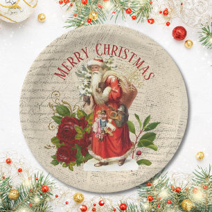 Vintage Victorian Santa Claus Antique Decoupage Paper Plate