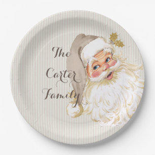Vintage Victorian Santa Claus Neutral Taupe Paper Plate