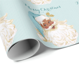 Vintage Victorian Santa Claus of Colour Turquoise Wrapping Paper