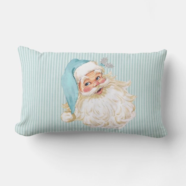 Vintage Victorian Santa Claus Turquoise Lumbar Pillow (Front)