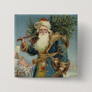 Vintage Victorian Santa Claus with Christmas Tree 2 Inch Square Button