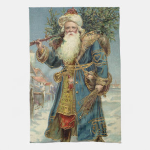 Vintage Victorian Santa Claus with Christmas Tree Kitchen Towel