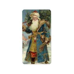 Vintage Victorian Santa Claus with Christmas Tree Label