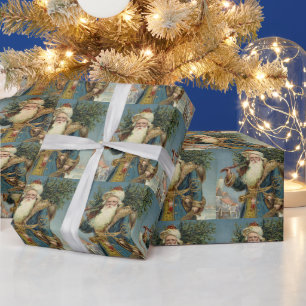 Vintage Victorian Santa Claus with Christmas Tree Wrapping Paper