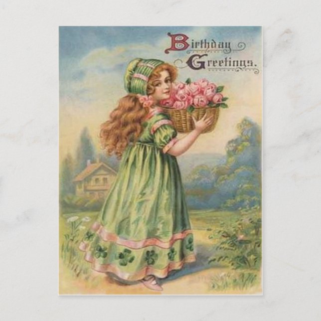 Vintage Victorian Shamrock March Happy Birthday Postcard (Front)