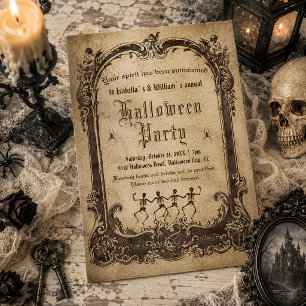 Vintage Victorian Skeletons Gothic Halloween Invitation