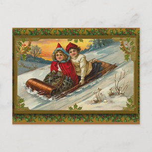 Vintage Victorian Sledding Illustration on Cards