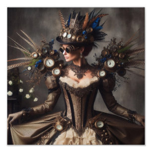 Vintage Victorian Steampunk Clockwork Time Lady Photo Print