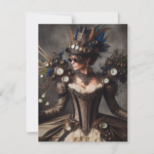 Vintage Victorian Steampunk Clockwork Time Lady Postcard