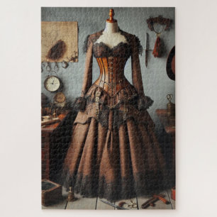 Vintage Victorian Steampunk Lady Detective Dress Jigsaw Puzzle