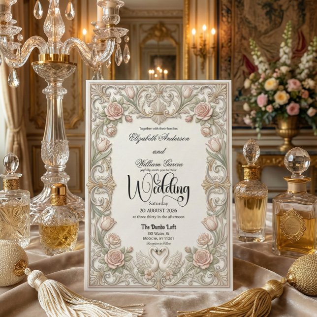 Vintage Victorian Swans Heart Garden Fairytale Invitation (Creator Uploaded)