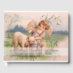 Vintage Victorian Sweet Angel Lamb Meadow Memorial Guest Book