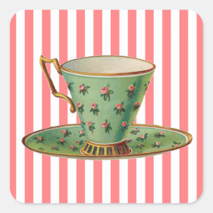 Vintage Victorian Tea Cup Square Sticker