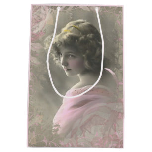 Vintage Victorian Teenage Girl in Pink Medium Gift Bag